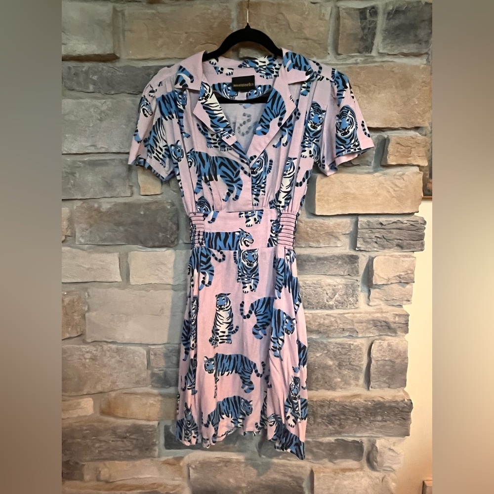 SOLD Nooworks Leah Dress with Blue Tiger Print